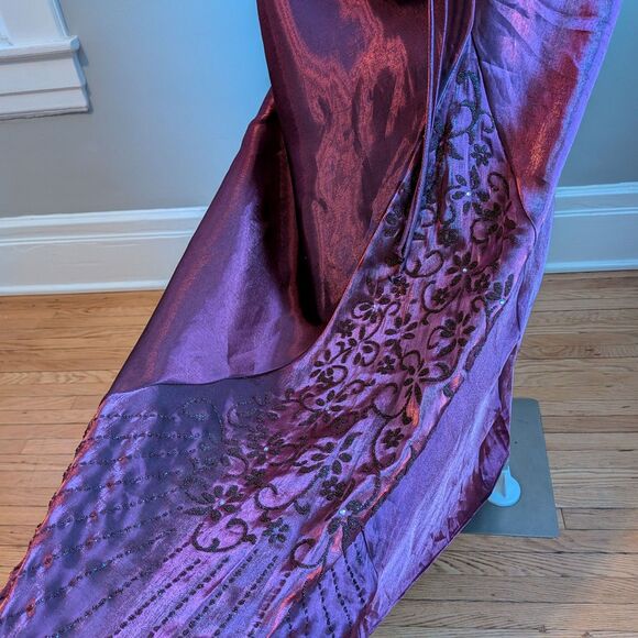 Vintage 90s Y2K Water Signs Prom Gown Maxi Dress Floral Glitter Whimsygoth 9/10 - Picture 11 of 14